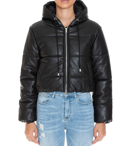 PU Puffer Hooded Jacket