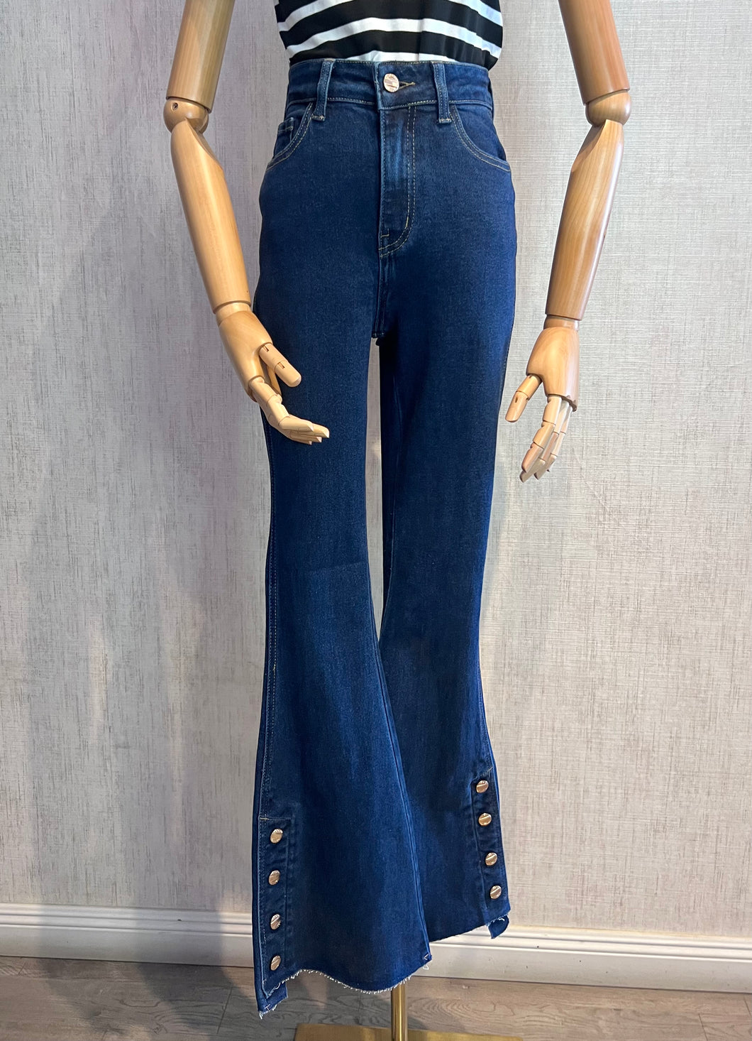 Button Detail Flare Jeans
