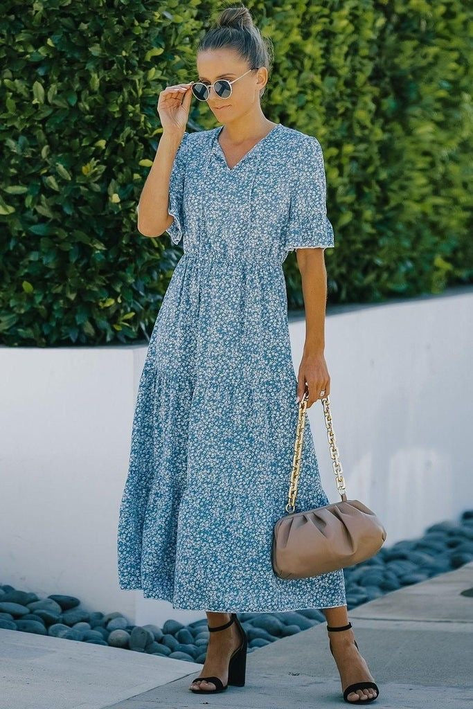 Sleeve Floral Midi Dress