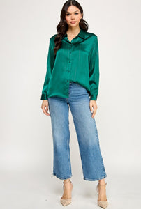 Long Sleeve Satin Blouse