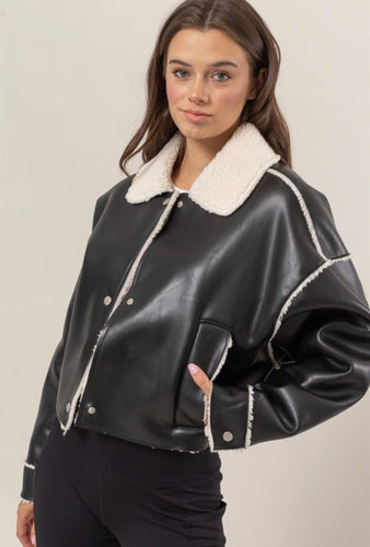 PU Leather Contrast Jacket