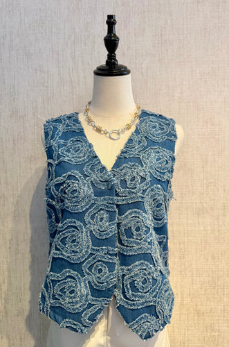 Denim Floral Vest