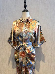 Paisley Belted Button Dress
