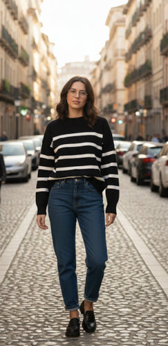 Striped High Neck Sweater