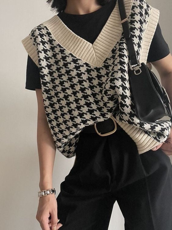 Houndstooth Long Vest