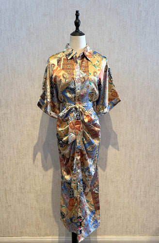Paisley Belted Button Dress