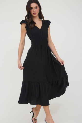 Vneck Waist Midi Dress