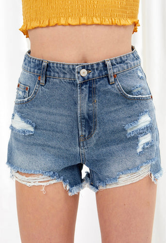 High Waist Distressed Denim Shorts