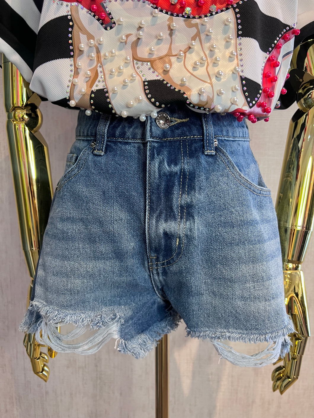 Distressed Denim Shorts