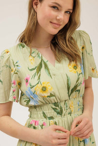 Floral Sleeve Midi Dress
