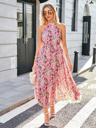 Sleeveless Neck Floral Dress