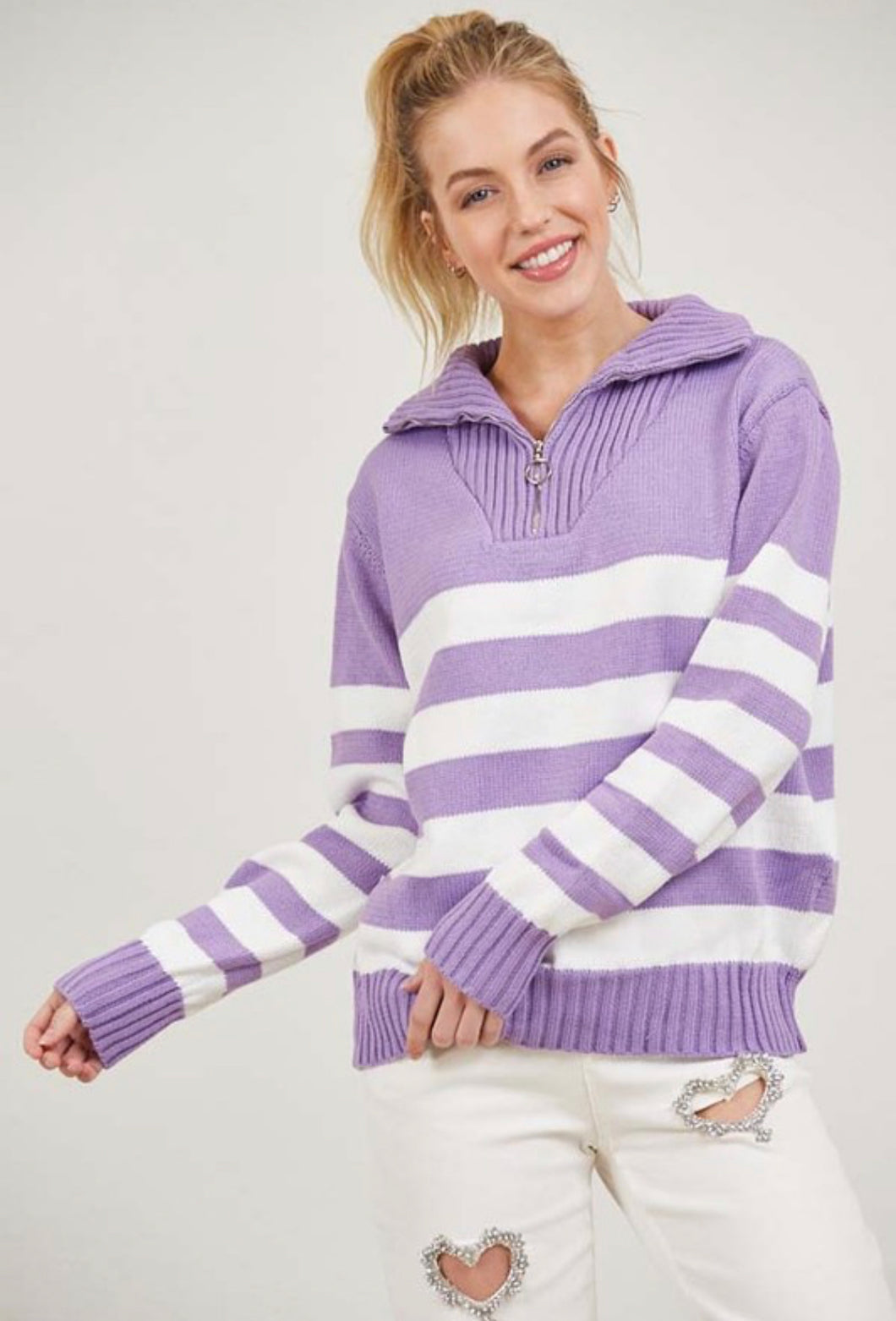 Striped Zipper Sweater
