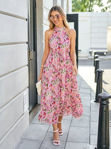 Sleeveless Neck Floral Dress