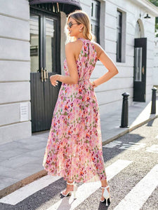 Sleeveless Neck Floral Dress