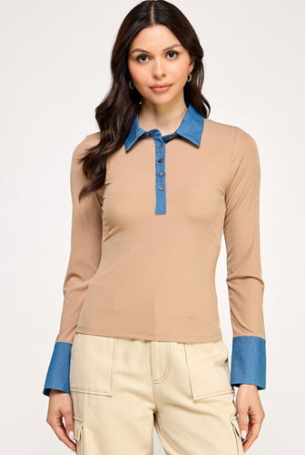 Denim Contrast Top