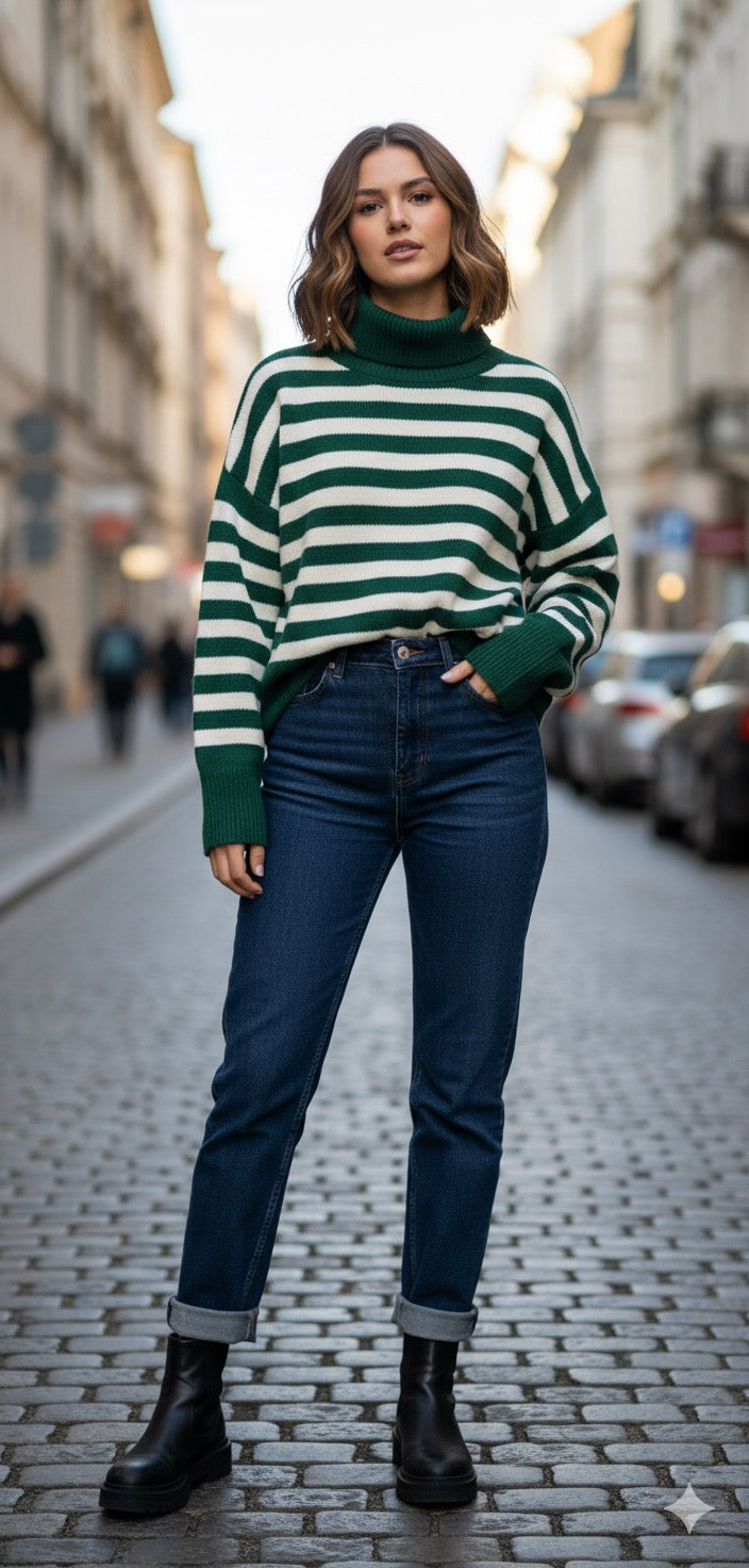 Striped Turtleneck Sweater