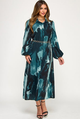 Printed Sleeve Dress w/Belt