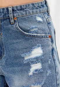 High Waist Distressed Denim Shorts