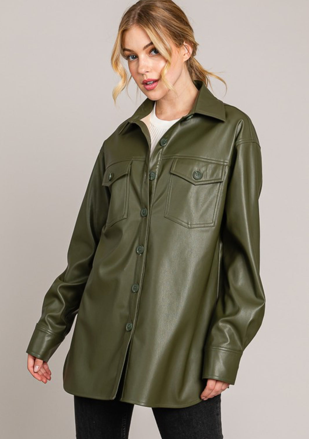 PU Leather Jacket Blouse