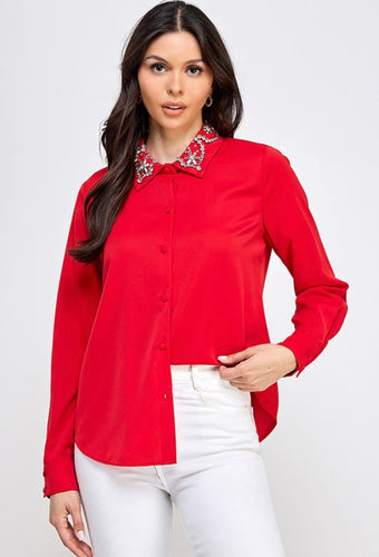 Rhinestone Collar Blouse