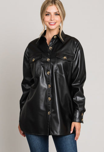 PU Leather Jacket Blouse
