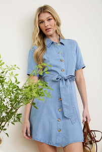 Belted Denim Button Dress