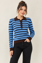 Cargar imagen en el visor de la galería, Striped Knit Top Sweater Polo