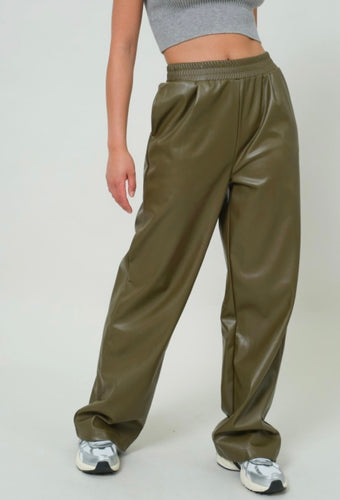 PU Wide Elastic Pants