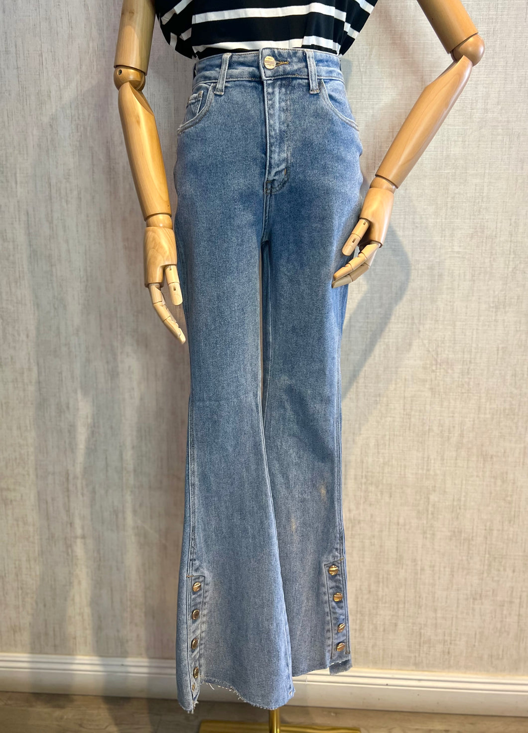 Button Detail Flare Jeans