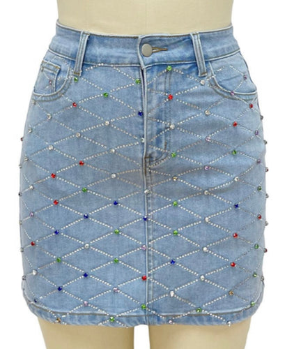 Jewel Detail Denim Skirt