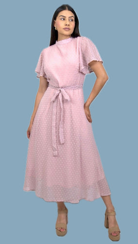 Belted Dot Mesh Dress