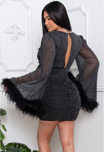 Feather Glittered Mini Dress