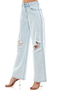Wide Leg Distressed Jeans