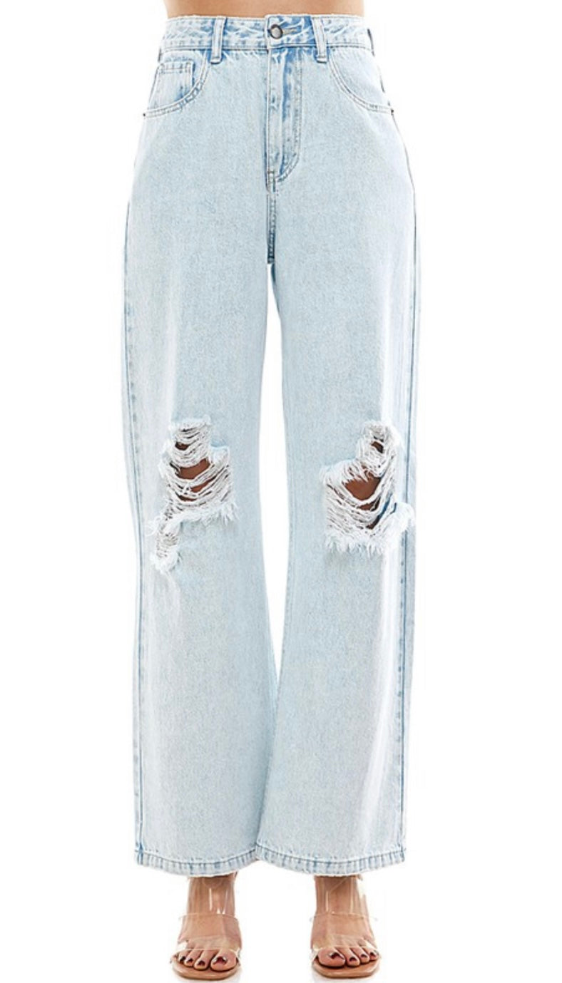 Wide Leg Distressed Jeans