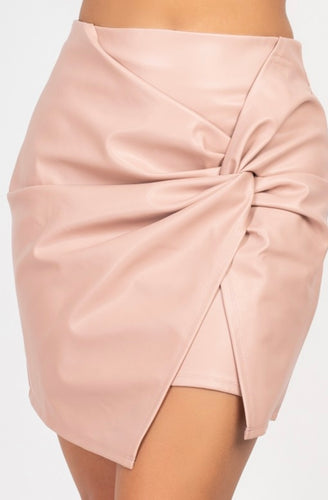 Knotted PU Leather Skirt