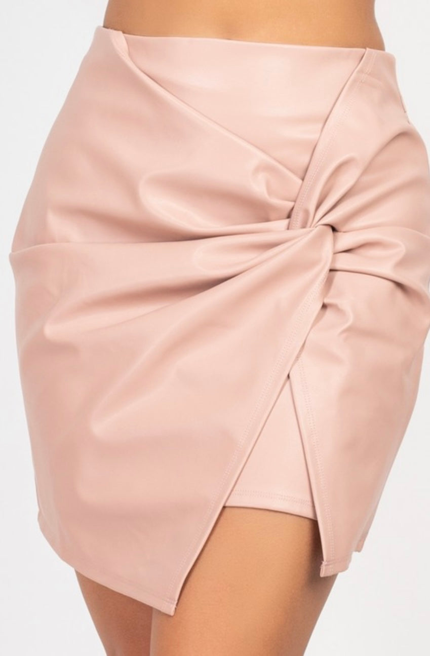 Knotted PU Leather Skirt
