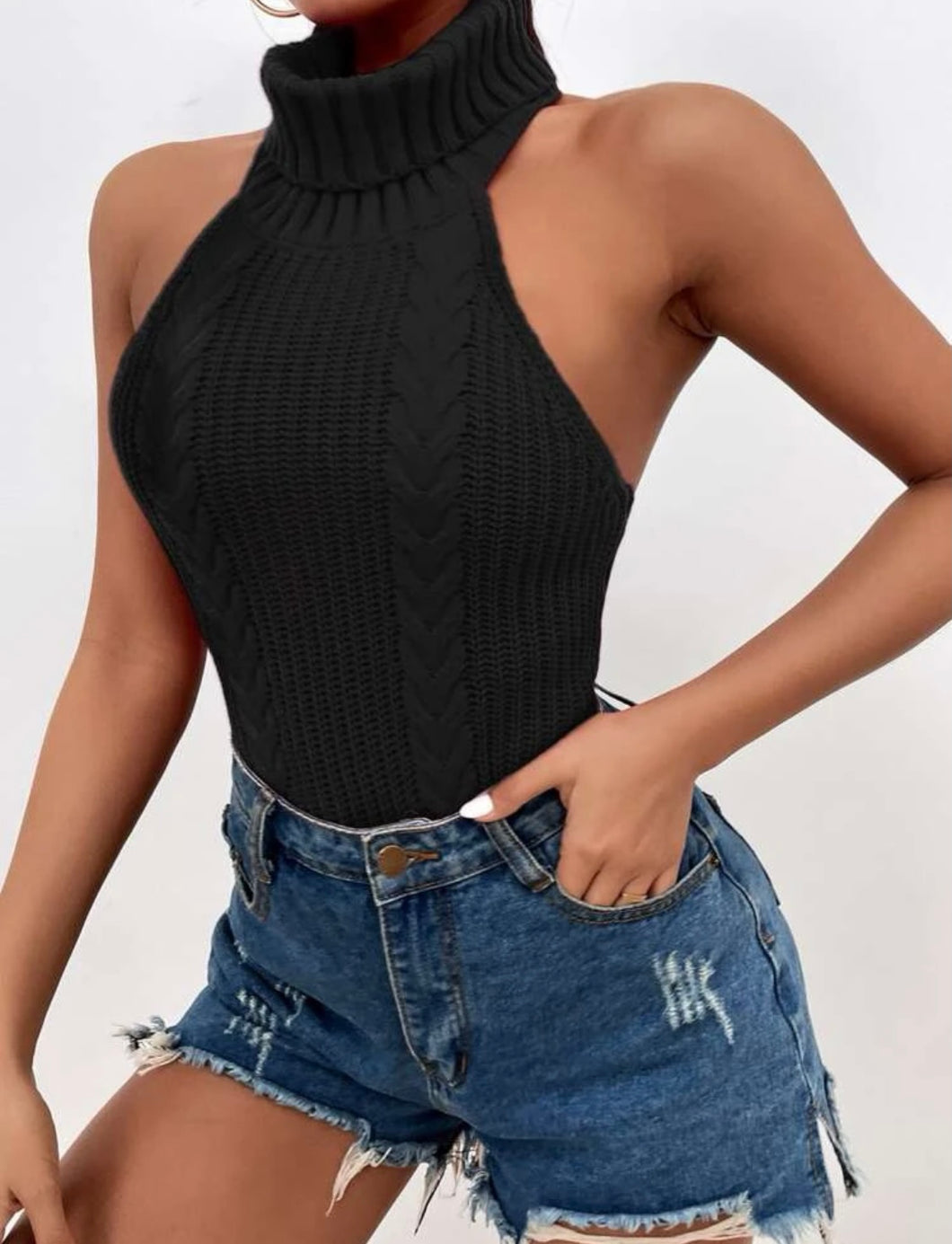 Back Less Halter Sweater Top