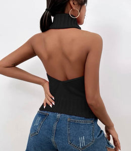 Back Less Halter Sweater Top